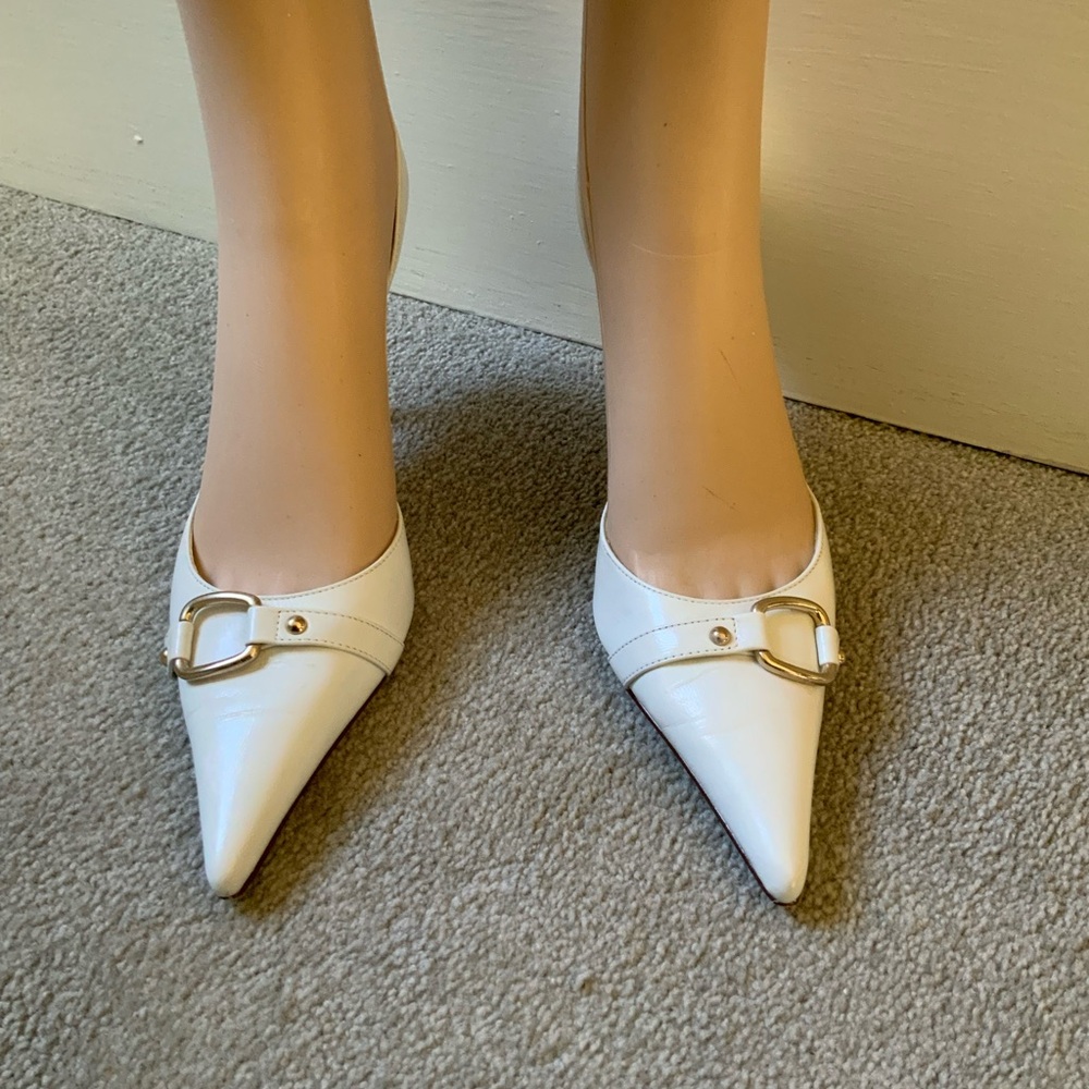 Michael Shannon White Heels with Gold Buckle